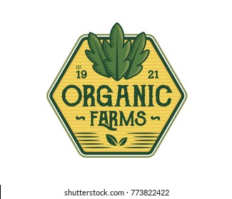 Modern Green Organic Farms Logo Badge Illustration