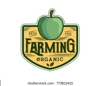 Modern Green Organic Farms Logo Badge Illustration