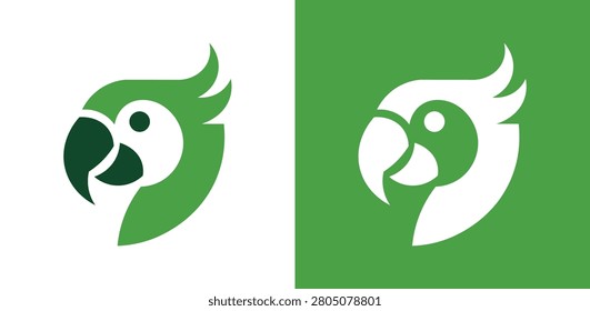 Modern green parrot logo vector for branding, wildlife, pet, tropical, and nature-themed businesses.
