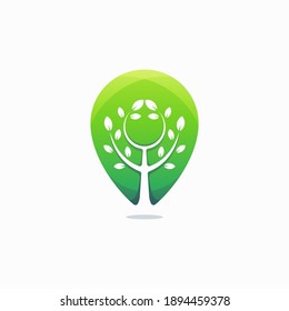 Modern green pin tree logo template