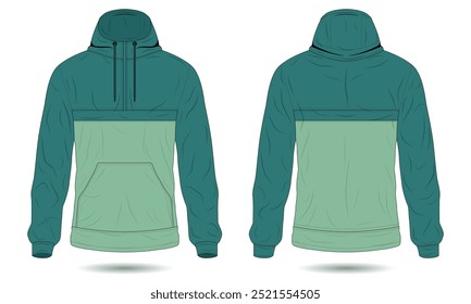 Modern green raincoat mockup front and back view