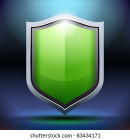 Modern green shield offering protection with illuminated background