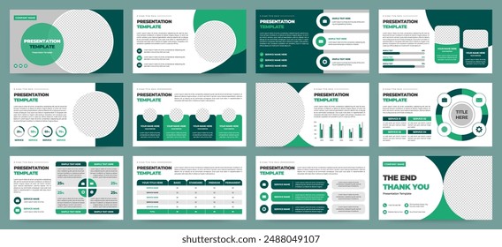 Modern Green Startup Pitch Deck and Campaign Deck Presentation Template with Infographics. Creative educational presentation template with infographic slides and minimal pastel design.
