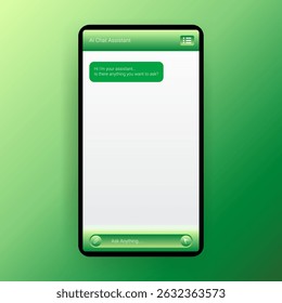 Modern green themed AI chat assistant UI mockup for mobile applications. 