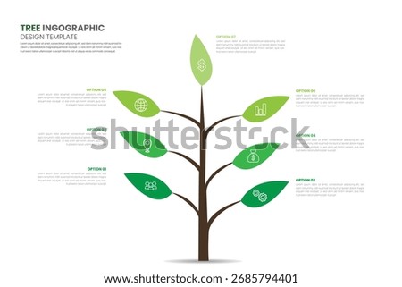 Modern Green Tree Infographic Template: Seven Options, Clean Style, Growth Concept