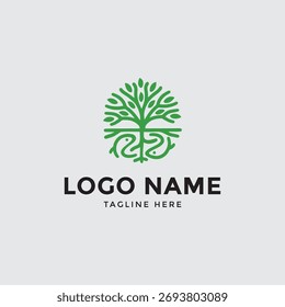 Modern green tree logo design symbolizing growth, sustainability, and balance. Perfect for eco-friendly companies, wellness brands, environmental organizations, or holistic businesses. 
