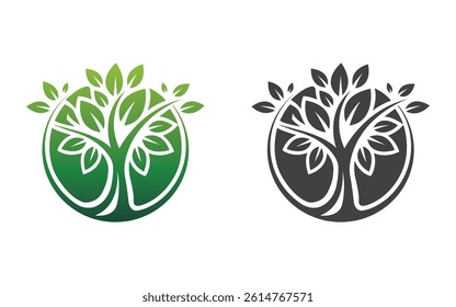 Modern Green Tree Minimalistic Logo Eco Logo Green Tree in Circle icon vector