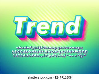 modern green trendy and friendly typeface alphabet with full character uppercase number symbol and glowing neon shadow