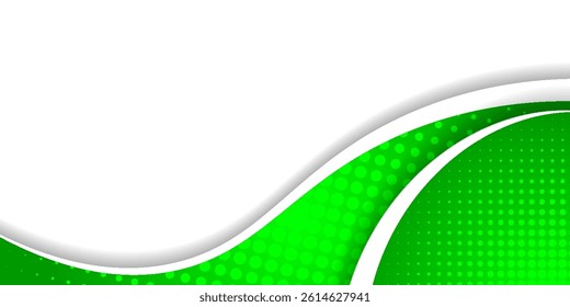 Modern green vector background with curved white lines and dotted halftone pattern, creating a vibrant and fresh design suitable for eco or tech themes.