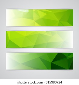 Modern green vector banner low polygon background set