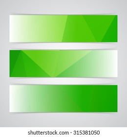 Modern green vector banner low polygon background set