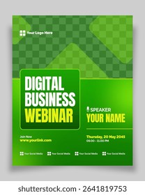 Modern green webinar flyer with bold layout. Ideal for startups, eco-tech events, Instagram ads, and digital promotions.