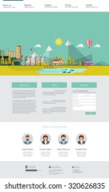 Modern Green website template with flat eco landscape illustration 