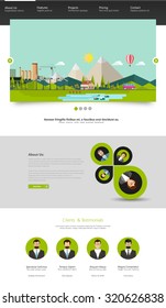 Modern Green website template with flat eco landscape illustration 