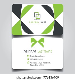 Modern Green White Black Theme of creative business card and name card with horizontal curve corner template for vector design layout standard of size.