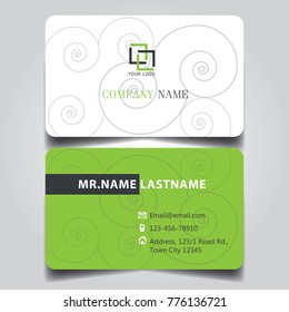 Modern Green White Black Theme of creative business card and name card with horizontal curve corner template for vector design layout standard of size.