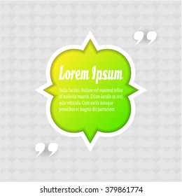 Modern, green, white, empty quote bubble, isolated on bright background with pattern