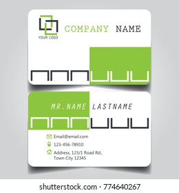 Modern Green White Theme of creative business card and name card with horizontal curve corner template for vector design layout standard of size.