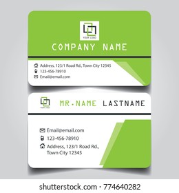 Modern Green White Theme of creative business card and name card with horizontal curve corner template for vector design layout standard of size.