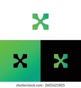 A modern green X logo displayed on different backgrounds for brand versatility Perfect for technology, healthcare, or innovative companies.