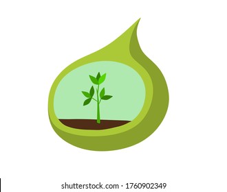 modern greenhouse with a seedling inside, logo, there is no planet b, drop format, vector illustration
