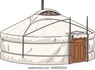 Modern greenhouse structure made of clear glass panels with a wooden door and metal frame