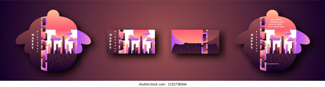 Modern greet card. Vector illustration. Technology icons in gradient style. Graphic design. Digital art. Cartoon set. 10 EPS