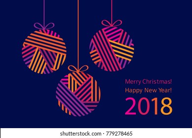Modern Greeting card with abstract Christmas decoration. Happy New Year 2018. Vector.