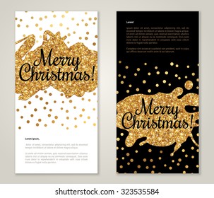 Modern Greeting Card Design with Golden Paint Stains and Polka Dots. Vector Illustration. Gold Brush Stroke. Happy New Year 2016 Poster Invitation Template. Place for your text