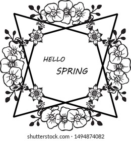 Modern greeting card hello spring, with style of unique nature leaf flower frame. Vector