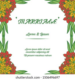 Modern greeting card of marriage, with design colorful floral frame and green leaves. Vector