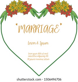 Modern greeting card of marriage, with design colorful floral frame and green leaves. Vector