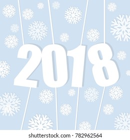 Modern greeting text 2018 with White snowflake on Light blue background; happy new year and holiday concept; design for banner; poster and other,Vector,Illustration.
