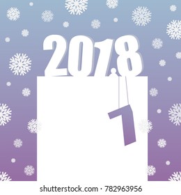 Modern Greeting text 2018 with White snowflake on light Blue and purple background; happy new year and holiday concept; design for poster and other; with space and text input; Vector; Illustration.
