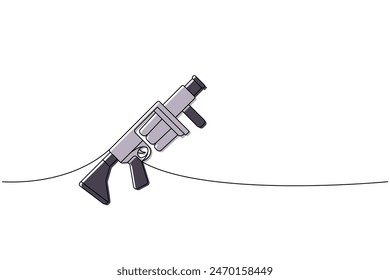 Modern grenade launcher one line colored continuous drawing. Various modern weapons continuous one line illustration. Vector linear illustration.