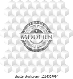 Modern grey badge with geometric cube white background