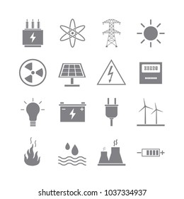 Modern grey energy icons on white background.