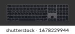 Modern grey keyboard isolated on black background. Minimalistic keyboard with black buttons. Vector illustration