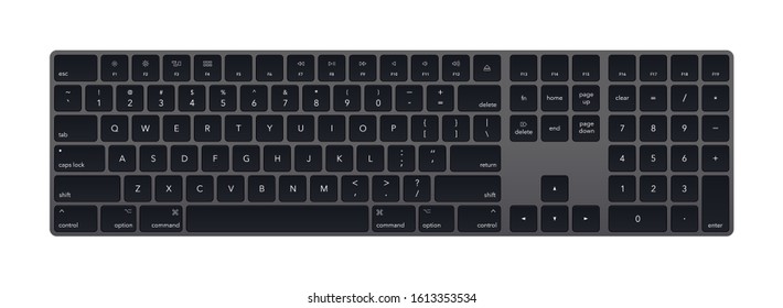 Modern grey keyboard isolated on white. Minimalistic keyboard with black buttons. Vector illustration