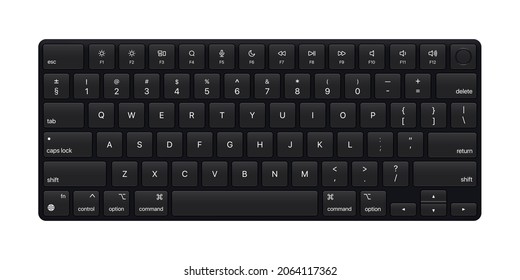 Modern grey keyboard. Minimalistic keyboard with black buttons. Realistic Grey color computer  keyboard on white background. Vector illustration