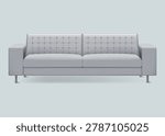 Modern Grey Leather Sofa Mockup with Realistic Tufted Backrest Front View 3-Seater Couch Furniture Template for Living Room Interior Design Vector Illustration