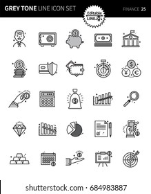 Modern grey tone thin line icons set of business finance. Premium quality outline symbol set. Simple linear pictogram pack. Editable line series