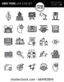 Modern grey tone thin line icons set of education & school 2. Premium quality outline symbol set. Simple linear pictogram pack. Editable line series
