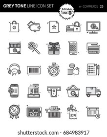 Modern grey tone thin line icons set of e-COMMERCE. Premium quality outline symbol set. Simple linear pictogram pack. Editable line series