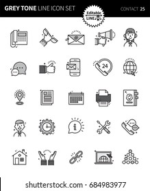 Modern grey tone thin line icons set of business contact. Premium quality outline symbol set. Simple linear pictogram pack. Editable line series