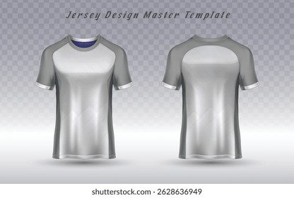 Modern grey and white sports jersey with clean color-blocking and subtle texture, featuring contrasting side panels for a sleek athletic look. Perfect for soccer and football teams, esports