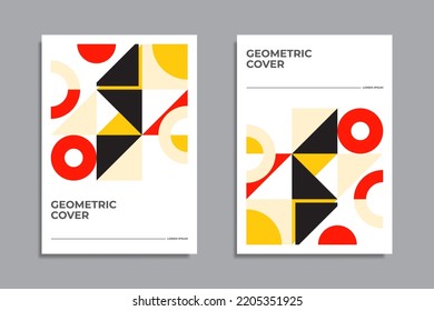 Modern grid flyer with geometric shapes, geometry graphics and abstract background vector set. Geometric grid pattern clear presentation illustration banner