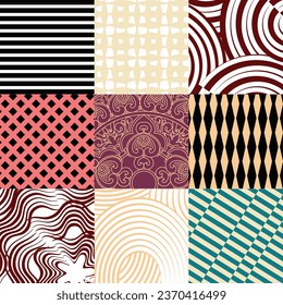 Modern grid with geometric shapes, geometry graphics, abstract background, and ornamental designs, vector set. for the leaflet and background.