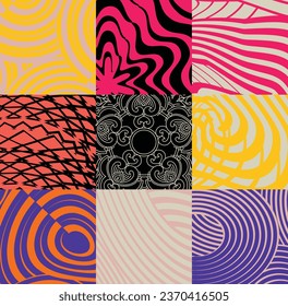 Modern grid with geometric shapes, geometry graphics, abstract background, and ornamental designs, vector set. for the leaflet and background.