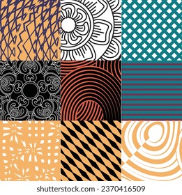 Modern grid with geometric shapes, geometry graphics, abstract background, and ornamental designs, vector set. for the leaflet and background.
